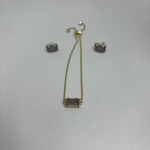 Kendra Scott Pyrite Adjustable Phillipa Bracelet and Rectangular Studs Set